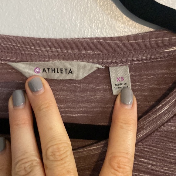 ATHLETA WOMEN'S DUSTY PLUM STRIPED LONG SLEEVE RUCHED SOFT AVENUES DRESS Sz XS - Picture 5 of 7